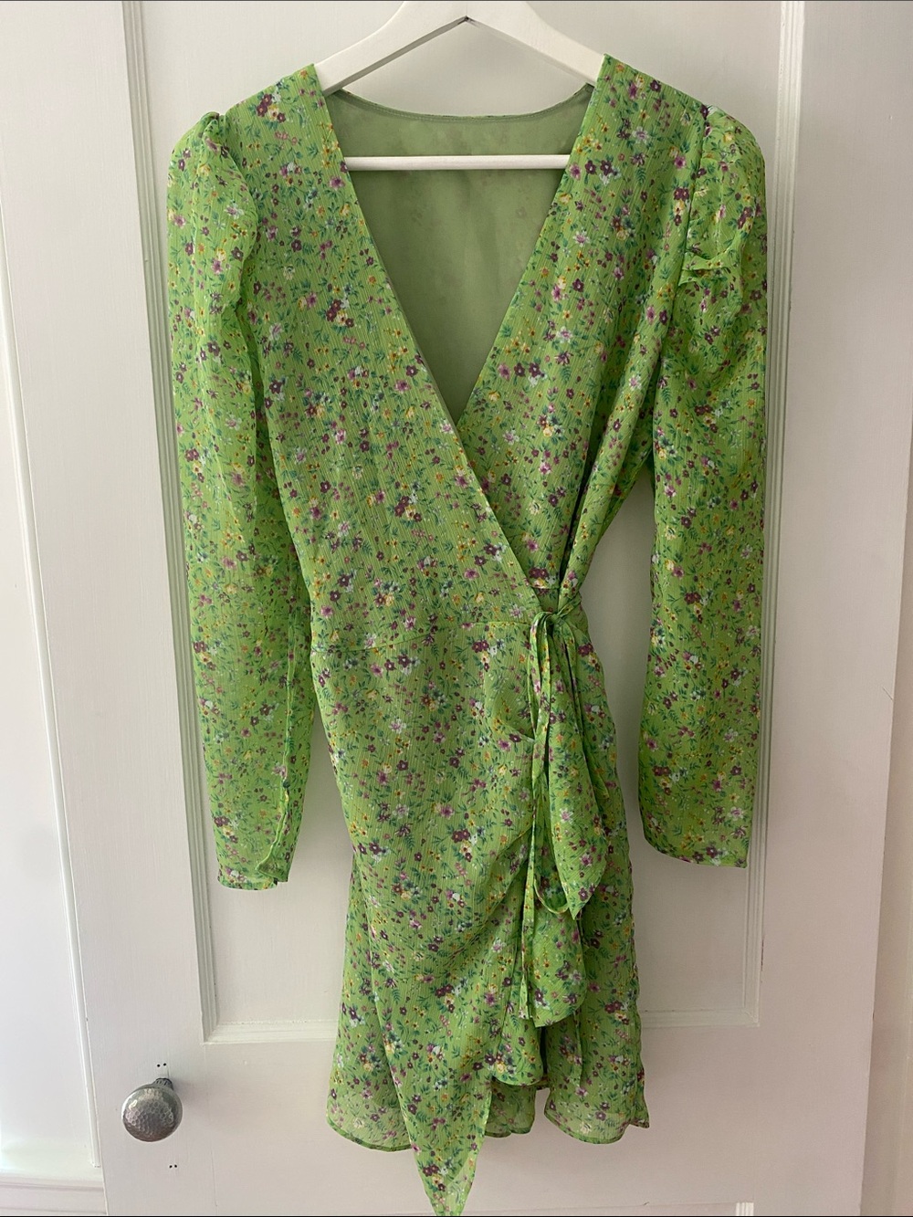 Green Floral Wrap Mini Dress
